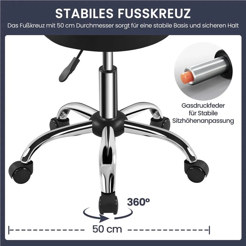 Yaheetech Rollhocker 50 × 50 × 46-61,5 cm - Weiß - Verstellbarer Drehhocker mit Rädern und 150 kg Belastbarkeit