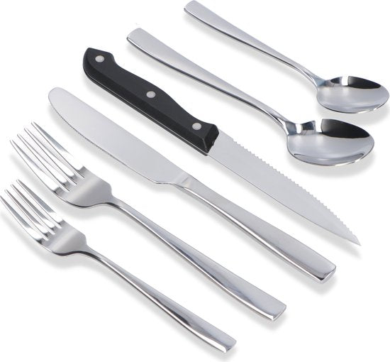 Deleca 8 Personen Besteck-Set (48 Teile) - Löffel, Messer, Gabeln & Steakmesser - spülmaschinenfest - Silber/Edelstahl