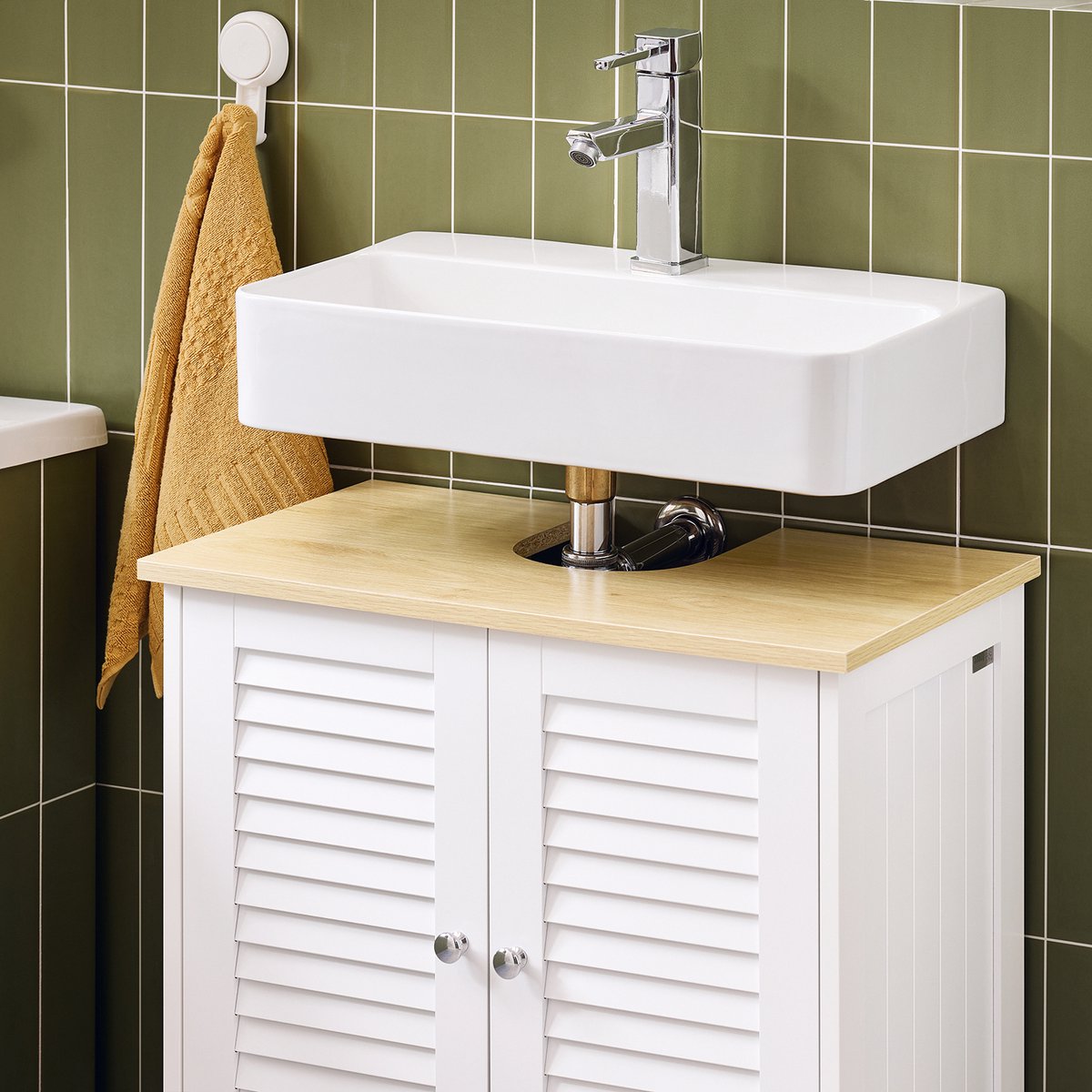SoBuy Badezimmerschrank FRG237-WN – Waschtischunterschrank – Lamellentür – 60 x 35 x 59 cm – Dunkelgrau