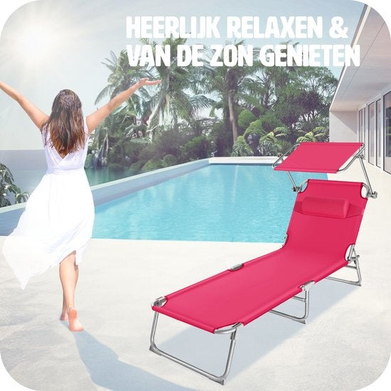 tectake - Zonnestoel ligbed zonnebed Chloe - met verstelbaar zonnedak - pink - 403419