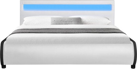 Polsterbett Sevilla - 140 x 200 cm - Weiß - LED-Beleuchtung