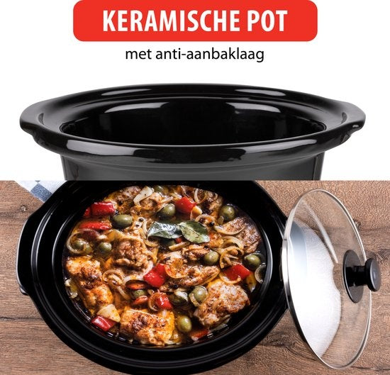 Alpina Slowcooker - 3,5 Liter - Keramik-Innenbehälter - 3 Heizstufen - Edelstahl
