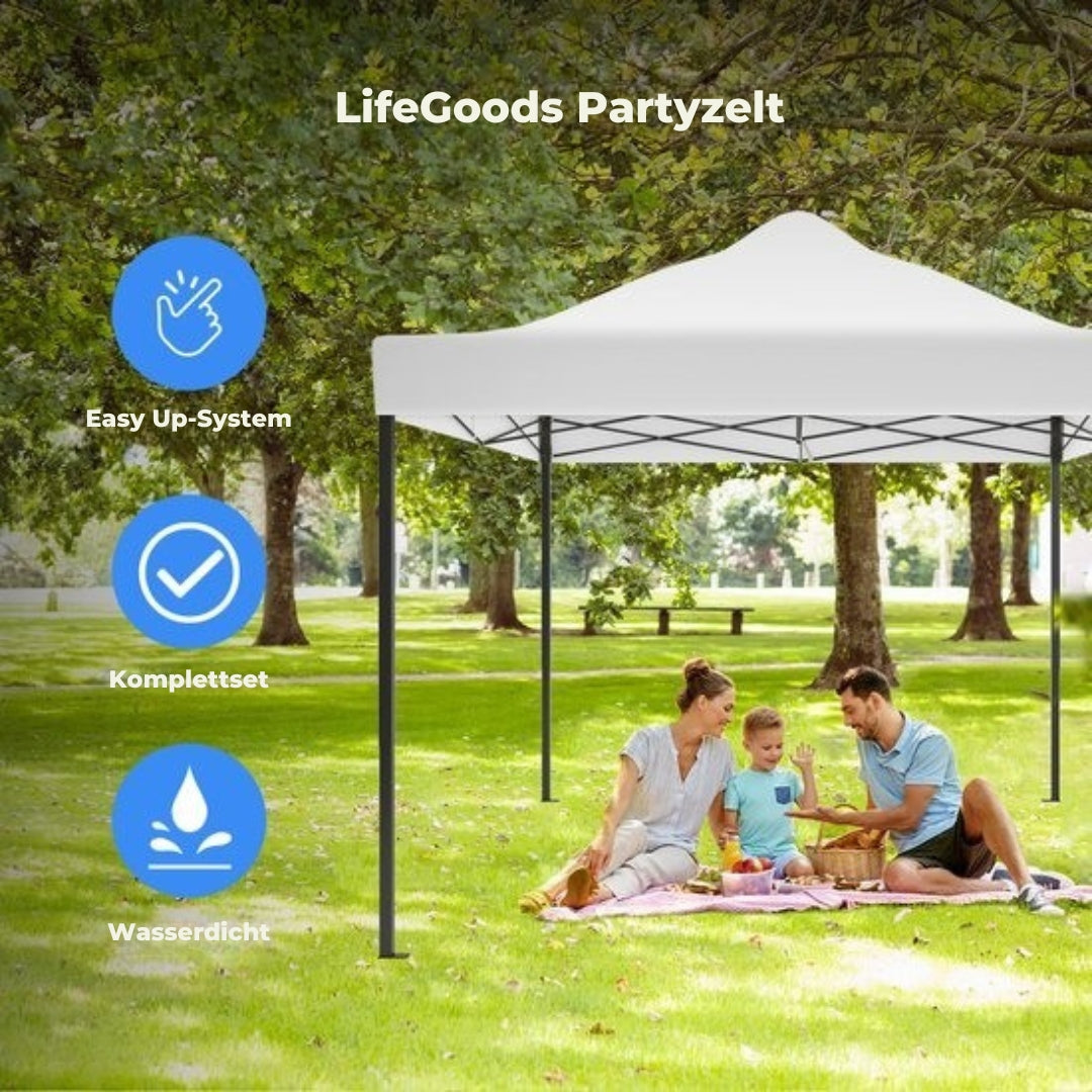 LifeGoods Partyzelt - 3x4,5 m - Leicht aufbaubar - Weiß