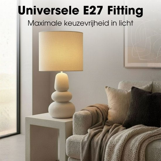 Mica Decorations Menko Tischlampe für das Wohnzimmer – Dekorative Lampe mit Lampenschirm – Schreibtischlampe, Tischlampen für das Wohnzimmer – 84 x ⌀38 cm – 60 W, E27, IP20 – Creme