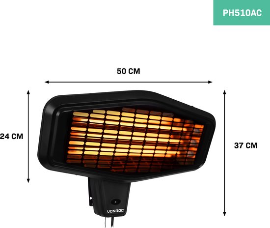 VONROC Atmosphärischer Terrassenstrahler - Amiata 2200W - Leistungsstarke Infrarotlampe - 3 Heizstufen - Zur Wandmontage