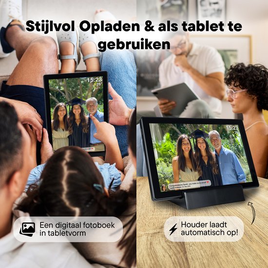 Denver Digitaler Fotorahmen 10,1 Zoll - Drahtlos - Inkl. Ladestation - HD - Frameo App - Fotorahmen - WiFi - IPS-Touchscreen - 16GB - PFF1070B