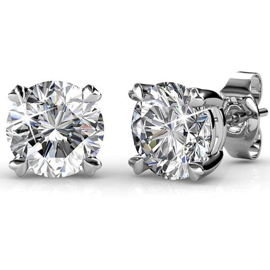 Yolora Damen Ohrringe - Runde Kalpa Camaka Kristalle - Silber - 18K Weißgold vergoldet - Damen Ohrstecker Silber - Ohrstecker - Schmuck - Luxus Geschenkbox - Geschenkbox - Schöne Geschenkverpackung - Geschenk zum Muttertag