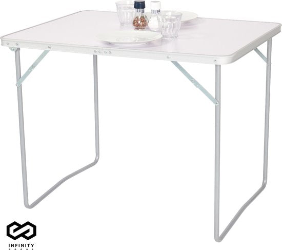 Infinity Goods Campingtisch - Klappbar - Gartentisch - 80x60x70 cm - Outdoor/Indoor - Tragegriff - Kompakt - Aluminium - Weiß