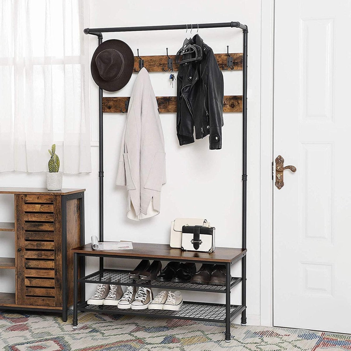 O'DADDYÂ¬Ã† Garderobenständer hochkant - Garderobe mit Schuhablage - 23 Haken 2 Lagen Schuhablage 10 Paar - Garderobe - 100 x 41,5 x 182 cm - braun