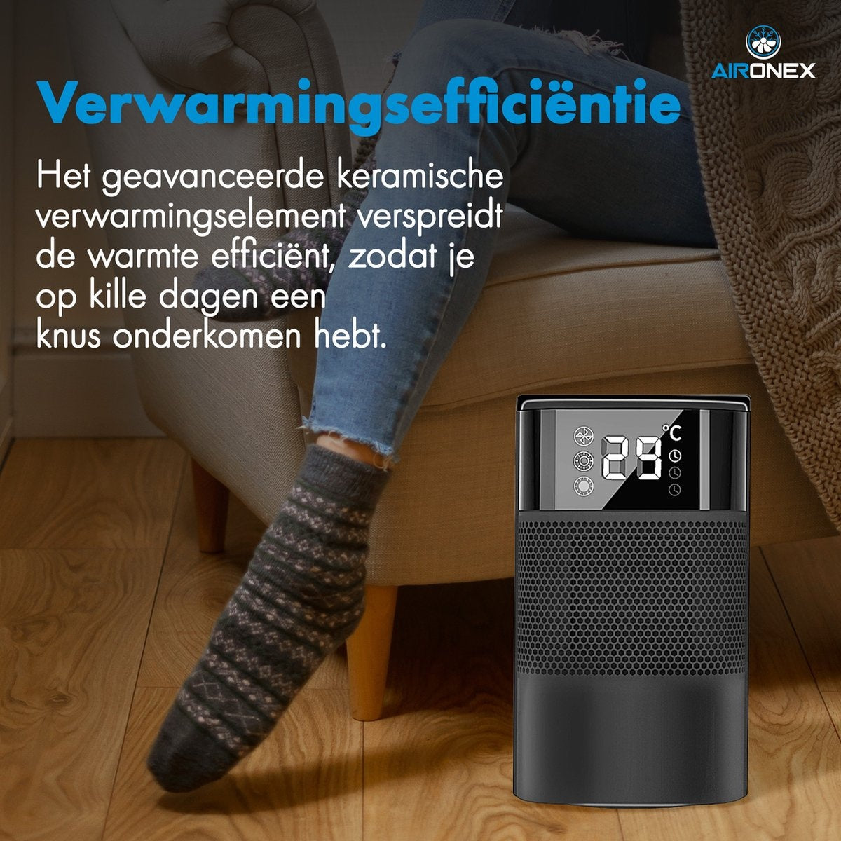 Aironex Keramik-Elektroherd - Schwarzer Herd mit Ventilator - Elektroherd 1000 Watt - Elektroheizung - Heizgerät - Ventilatorherd