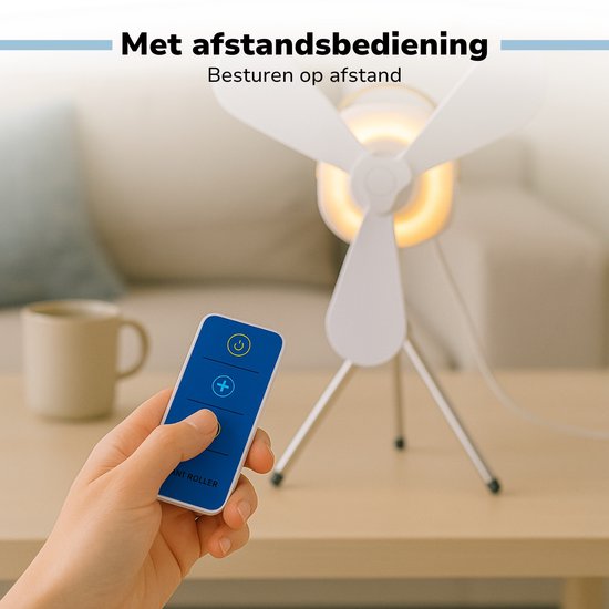 Lifetime Air Tischventilator – USB-C-aufladbarer Ventilator – Stativventilator mit Nachtlicht und Fernbedienung – Ventilator mit Fernbedienung und 3 Geschwindigkeitsstufen – Weiß