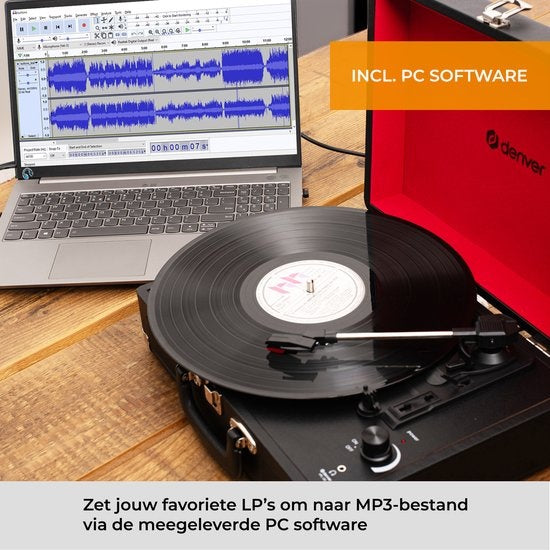 Denver - Plattenspieler - Integrierte Lautsprecher - Inkl. PC-Software - Autostopp - Retro - VPL120 - Schwarz