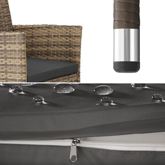 tectake - 2er Set Gartenstühle aus Korbgeflecht - inkl. 2 Sets Kissenbezüge - natur - 404552 - Poly-Rattan