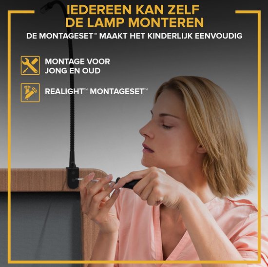 Realight LED-Leselampe für das Bett, 2er-Set – 58 cm – Schwarz – Dimmbare Bettlampe mit Touch-Bedienung und 2,5 Meter langem Kabel
