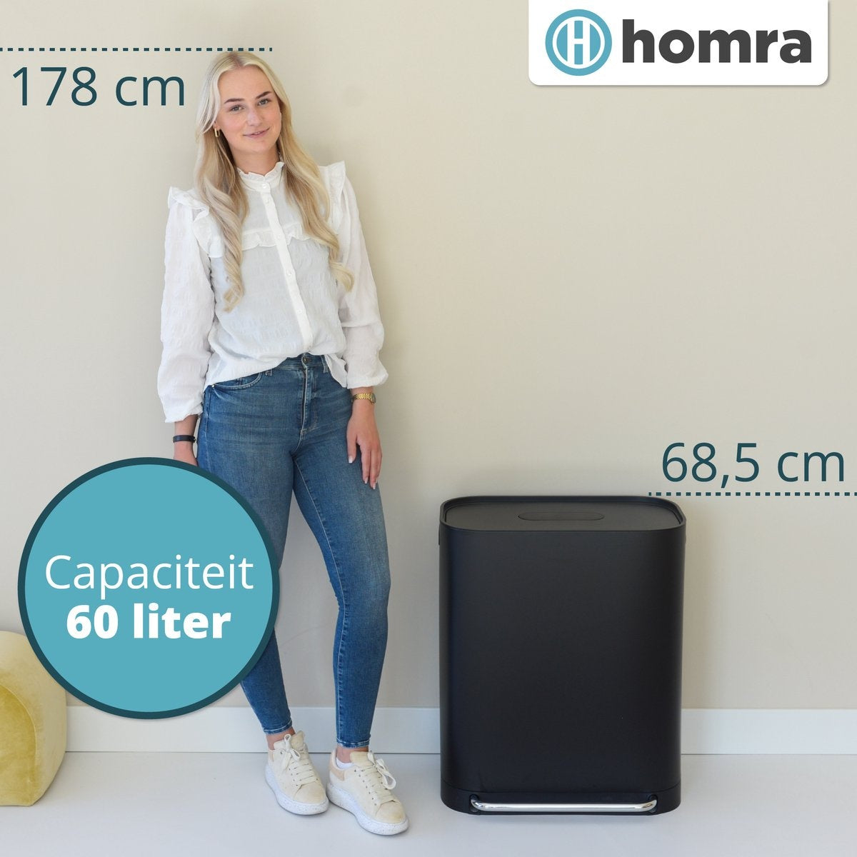 Homra - Mülleimer - 2x30L - Mülltrennung - mit Geruchsfilter - Edelstahl - Schwarz