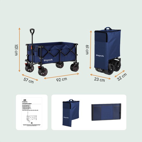 LifeGoods Bollerwagen - XL - Faltbar - 200L - 100KG Tragkraft - Blau
