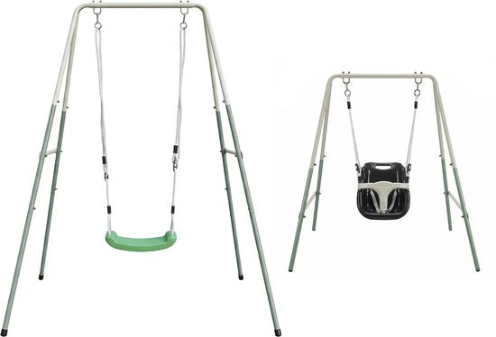 AXI 2-in-1-Schaukel aus verschiedenen Metallen in Grün/Creme – Mitwachsende Schaukel – Freistehendes Schaukelset mit Schaukelsitz aus Kunststoff und Babysitz – Schaukelset für Kinder