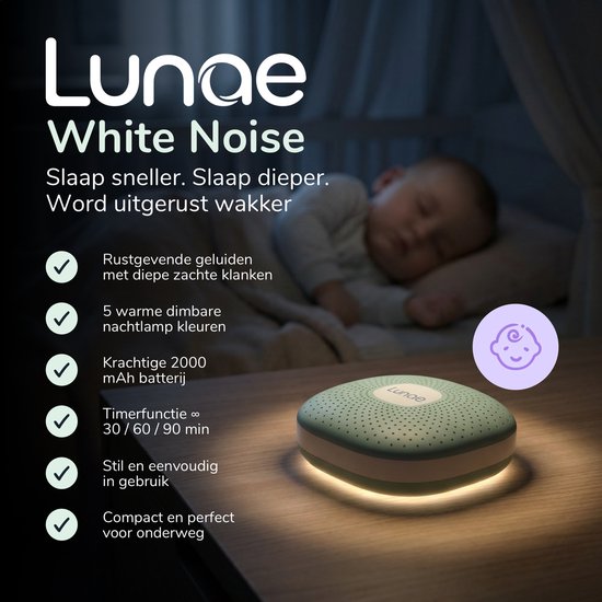 Lunae White Noise Machine 2026 – Gerät für weißes Rauschen mit Nachtlicht – Geeignet für Babys, Kinder und Erwachsene – Schlafhilfe für Babys – Schlaftrainer für Kinder – Mintgrün