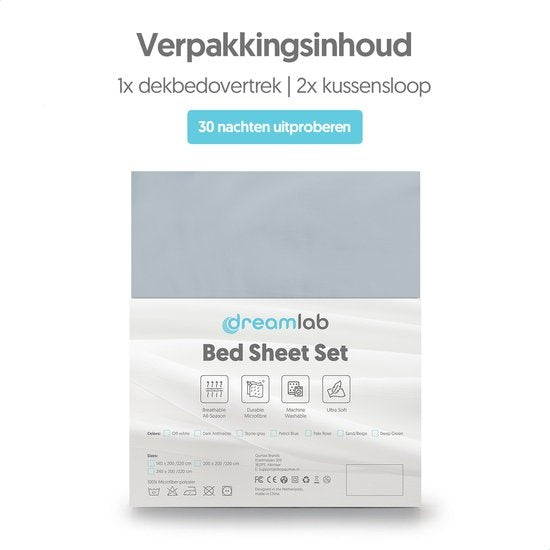 Dreamlab Dekbedovertrek set - 240 x 200/220 cm - Beddengoed met kussensloop - Twee persoons - Vier seizoenen - Microvezel - Stone Gray