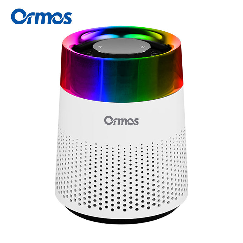 Ormos Luftreiniger mit H13-HEPA-Filter – Dreifachfilterung und negative Ionen – Flüsterleise unter 36 dB – Stimmungslicht in 7 Farben