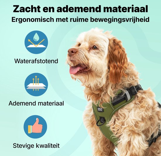 Jake und Jacky Hundegeschirr - Anti-Zieh-Geschirr - Hundegeschirr - Y-Geschirr Hund - Reflektierend - M - Grün