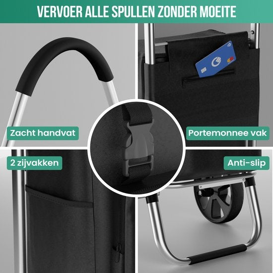 Avalo Einkaufstrolley - Mit Kühlfach - Zusammenklappbar - Herausnehmbare Einkaufstasche - Schwarz