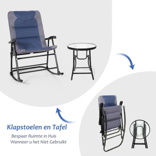 Coast 3-teiliges klappbares Bistro-Set Outdoor Swenk Stühle mit Tisch blau + grau