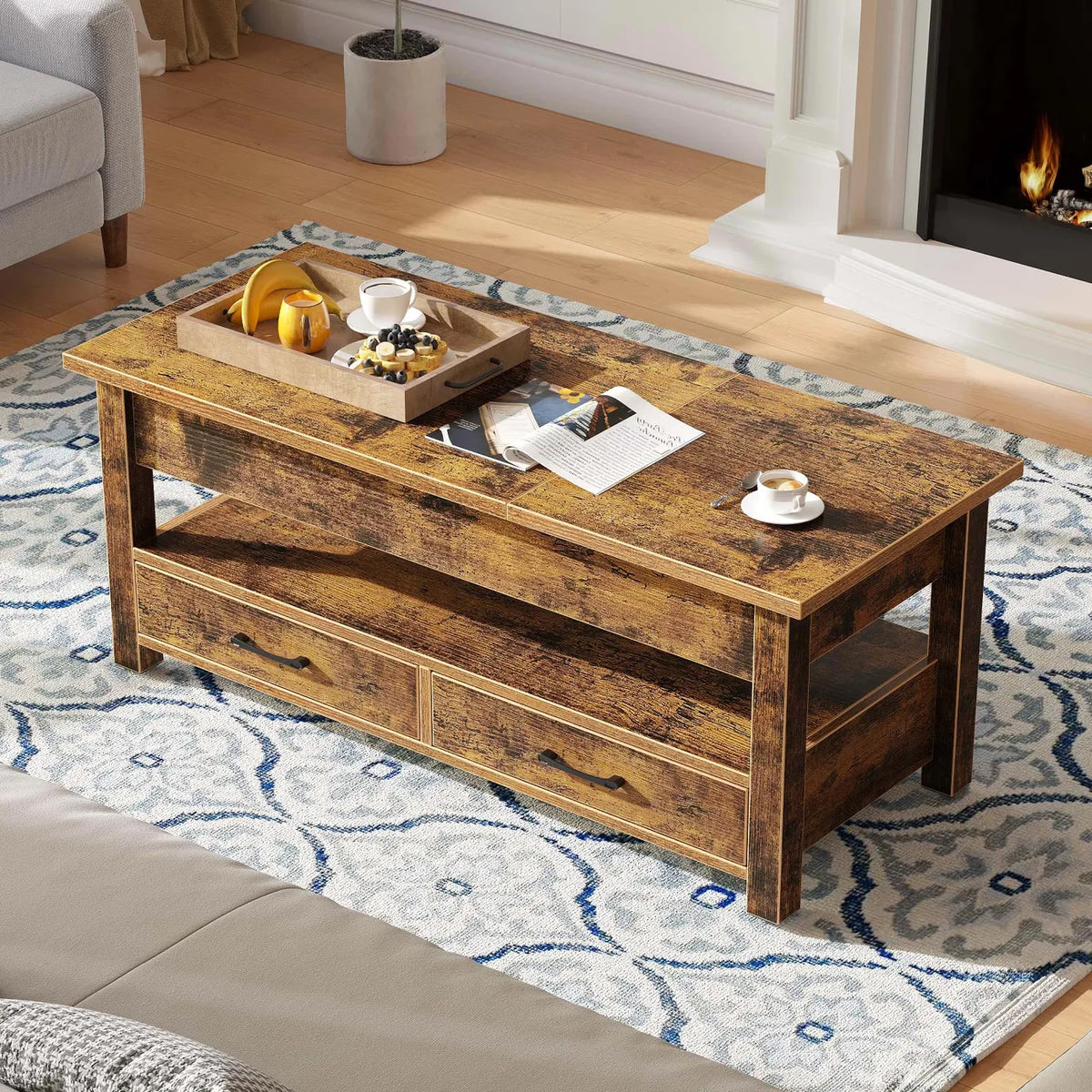 Rolanstar Couchtisch, höhenverstellbar – Dunkelbraun – 100 x 50 x 48 cm – Mit Schubladen, Stauraum