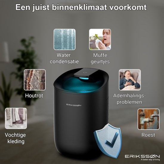 ErikssÃ˜n Luftentfeuchter Dry Pro - Entfeuchtet bis zu 0,6 Liter pro Tag - Geeignet für Schlafzimmer und Badezimmer und Wohnzimmer und Keller - Luftentfeuchter