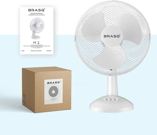 BRASQ Tischventilator - 30 cm - 3 Geschwindigkeiten - Standventilator - 40 Watt - Weiß