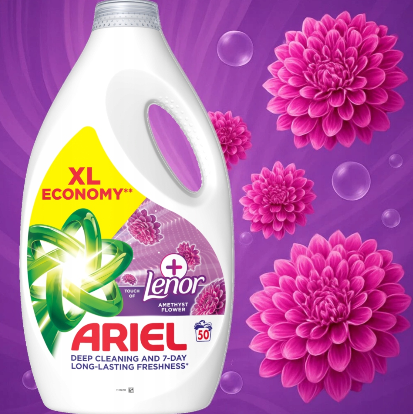 Ariel Tiefenreinigendes Waschmittel mit Lenor Amethystblüte – 2,25 Liter – 50 Waschgänge