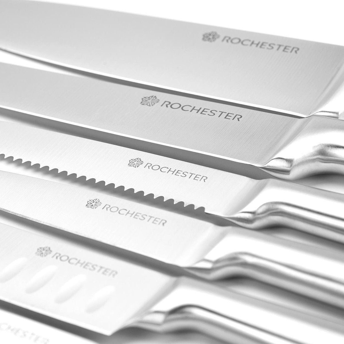 Rochester 14-teiliges Messerset mit Block und Messerschärfer - Küchenmesser mit Messerblock - Rostfreier Stahl - Kratzfeste Beschichtung