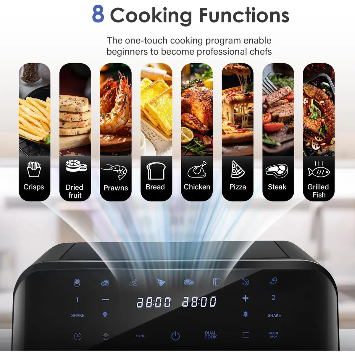 Oyajia Dual-Zone-Heißluftfritteuse mit unabhängiger Temperaturregelung – Digitaler Touchscreen – 4,5 l – Schwarz