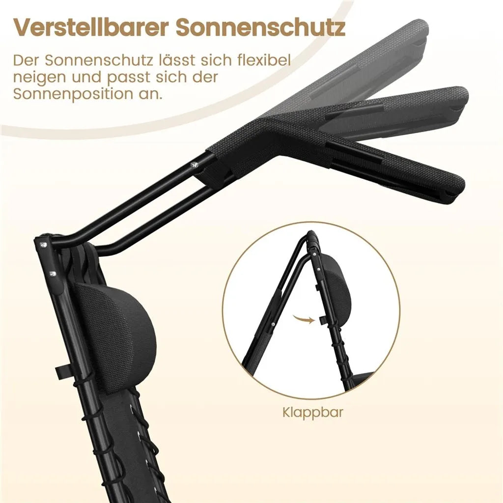Yaheetech Zero Gravity Liegestuhl 166 x 64 x 70 cm – Sonnendach – Nackenkissen/Getränkehalter – Schwarz