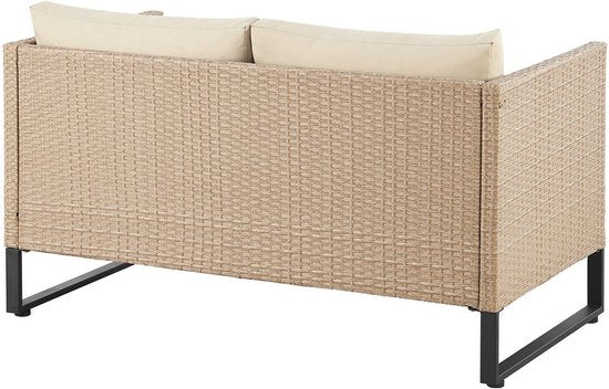 Juskys Lounge Set / Garten Set Santorini - Polyrotan - Modular - Creme - Inkl. Tisch & Aufbewahrungsbox