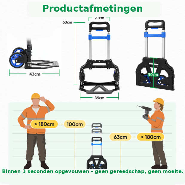 Sekey Klappbare Sackkarre aus Aluminium – 80 kg Tragkraft – 3,5 kg