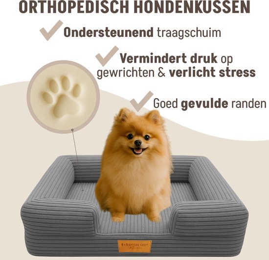By Cee Cee Orthopädischer Hundekorb - Orthopädisches Hundekissen - Hundebett - Gerippter Stoff - Für kleine Hunde - Dunkelgrau - 80x55