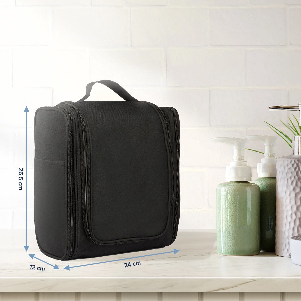 TRVLMORE Kulturtasche XL - Hängend mit Haken - Schwarz