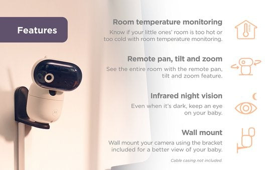 Motorola Nursery PIP 1610 Babyfoon - Baby Monitor met Camera en App - Nachtvisie - Wit