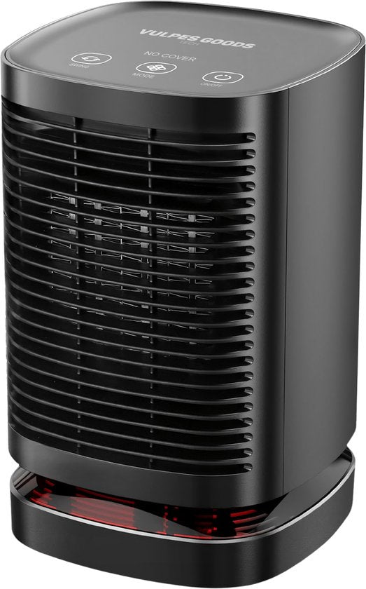 Vulpes Goods® Tech - Elektrischer Heizlüfter - Für Innenräume - Heizlüfter - Keramischer Heizlüfter - 3 Stufen - 950W - LED-Anzeige - Rotierend - Schwarz