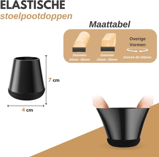 Vaive Stuhlbeinschoner Rund mit Filz - 24 Stück - Stuhlbeinkappen Ø24-30 mm - Bodenschutz für Stühle - Schwarz
