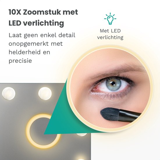 Mirlux Large Hollywood Mirror 80x60CM - LED-Beleuchtung - USB & USB-C Ladeanschlüsse - Make Up - Weiß