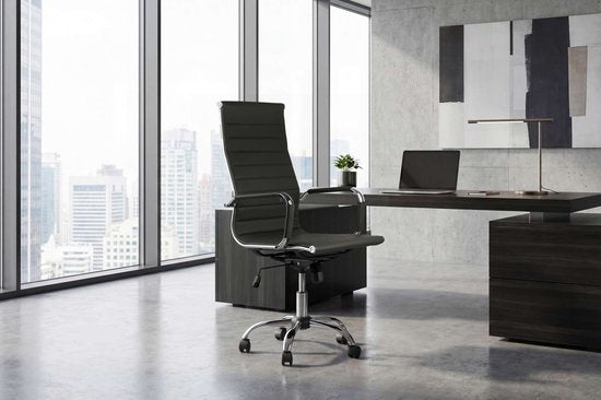 Feel Furniture – Luxuriöser Bürostuhl – Hohe Rückenlehne – Dunkelgrau mit silbernem Gestell