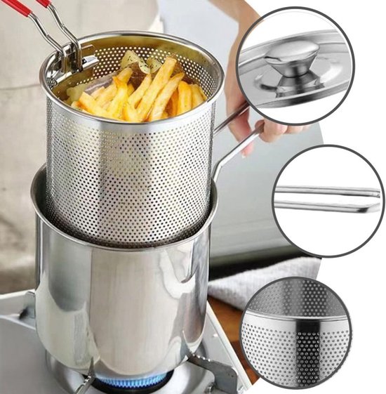 Ceruzo Mini-Fritteuse - 1.2L - Edelstahl - Mit Korb - Für Gasherd