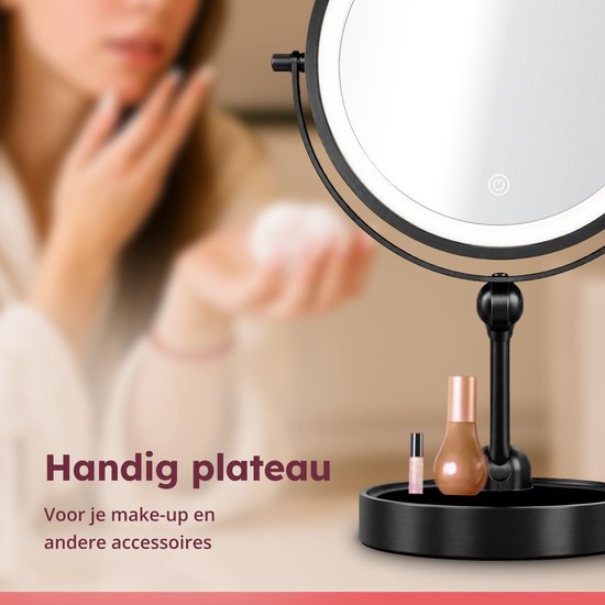 Fraay® Make-up-Spiegel mit LED-Beleuchtung – 10-fache Vergrößerung – Vergrößerungsspiegel mit Licht – Wiederaufladbar – Rasierspiegel – Badezimmerspiegel – Schwarz