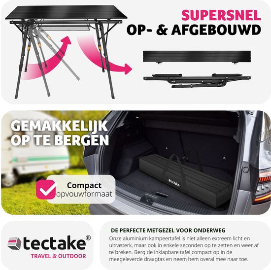 tectake -  Aluminium Campingtisch Campingtisch - klappbar - höhenverstellbar - LxBxH: ca. 90x52x47cm - schwarz - 404983