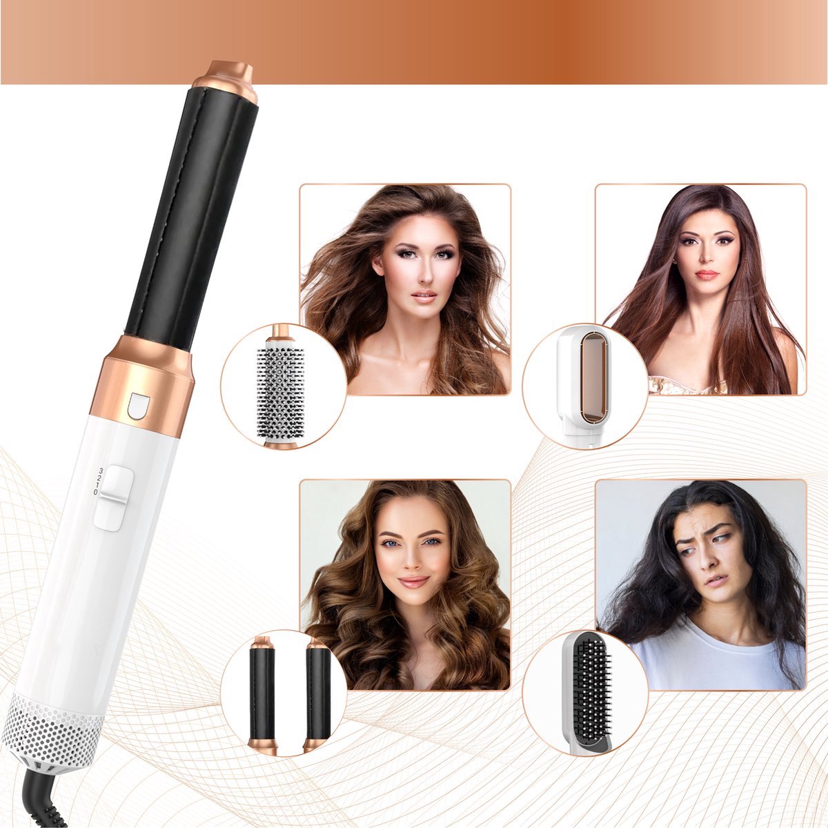 Professionals Airstyler – 5-in-1-Haarstyler – inkl. Reisetasche – Föhnbürste – Multistyler – Hairwrap – Lockenbürste – Haarstyler – Haarstyler – Glätteisen – Weiß