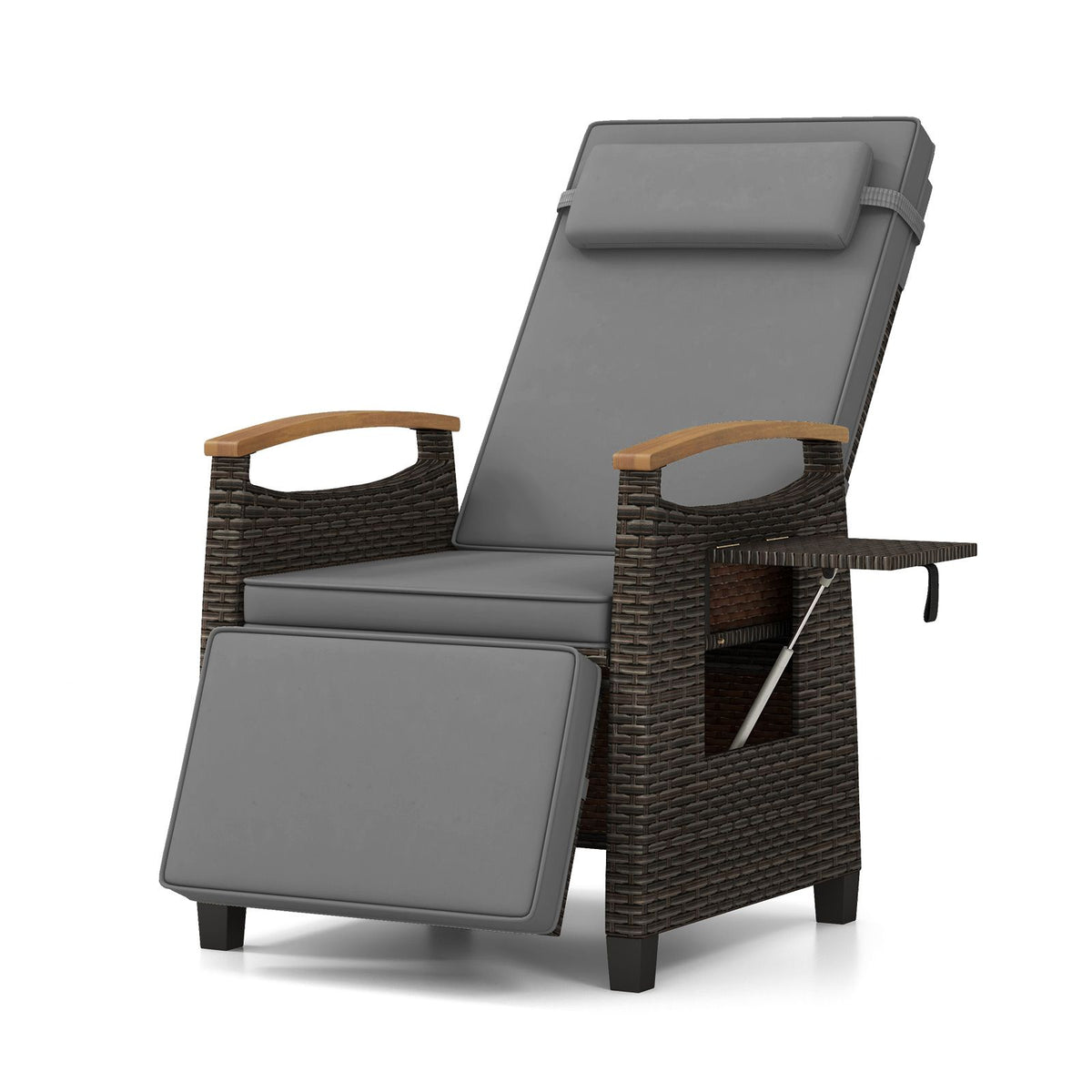 Coast Relaxsessel aus Rattan, grau – Verstellbare Rückenlehne 150° – Mit Fußstütze und Beistelltisch – 79–142 × 60 × 105–72 cm