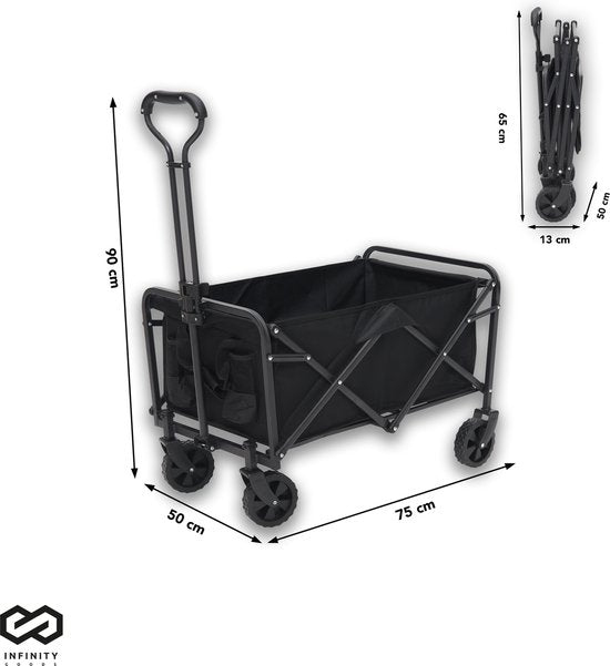 Infinity Güterwagen - faltbar - 100KG Tragfähigkeit - Schwenkbare Räder - 90 x 50 x 75 CM - Verstellbar - Schwarz