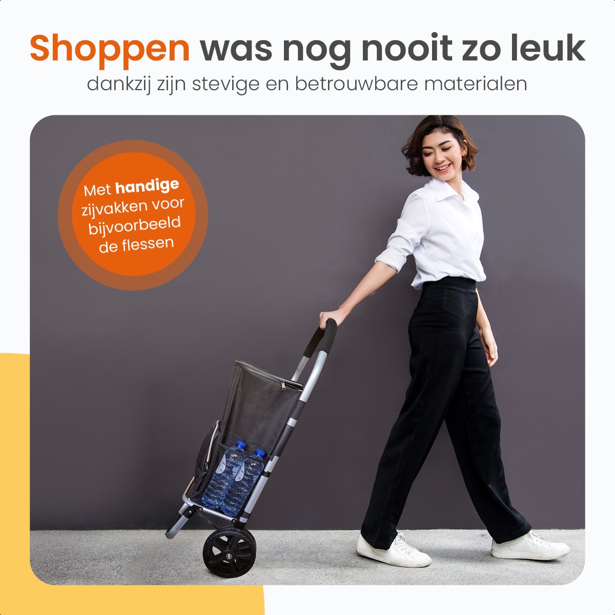 Goliving Einkaufswagen - Einkaufswagen mit Seitentaschen und Kühlfach - Zusammenklappbar - Wetterfest - Rostfreies Aluminium - Einkaufswagen mit Rollen - 50L - Schwarz